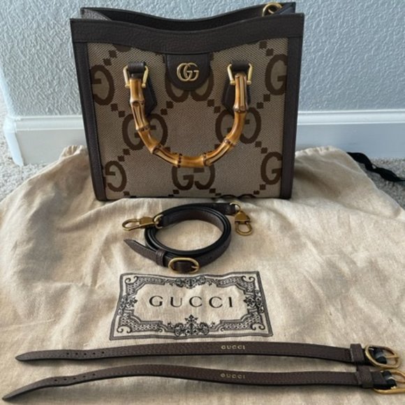 Authentic Gucci Diana NM Bamboo Handle Tote Jumbo GG Canvas Small Brown - Picture 2 of 12